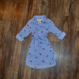 LOGG Blue and White Striped Dress with Flowers and Belt